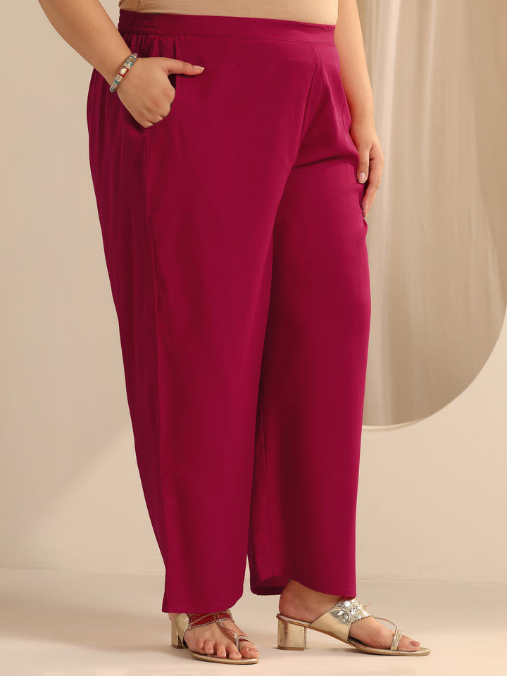 Plus Size Red Printed Viscose Straight Kurta Set