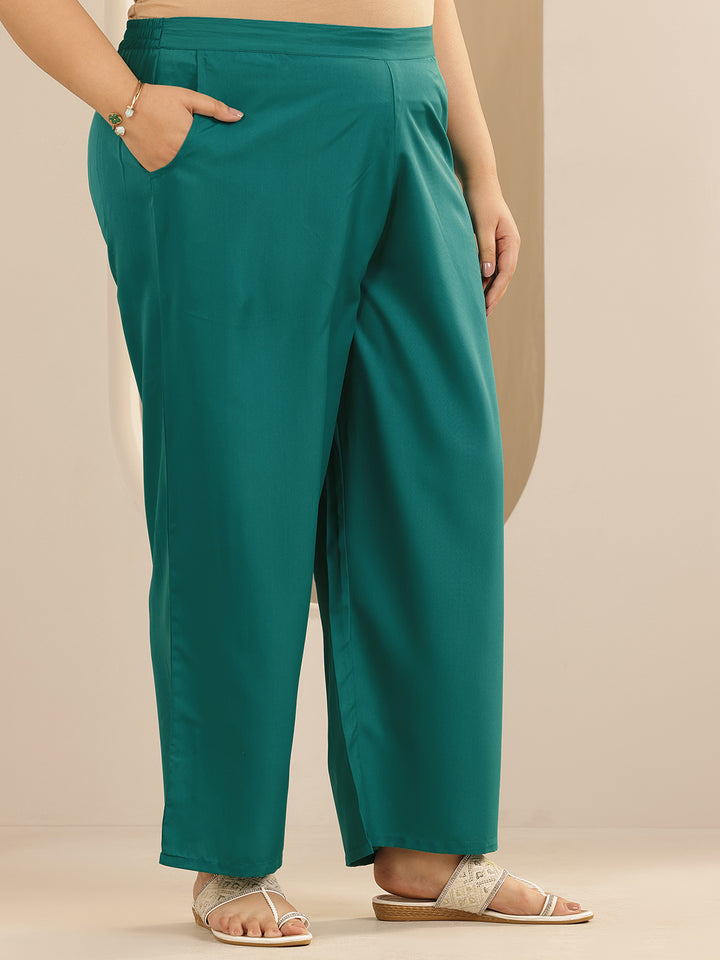 Plus Size Green Printed Viscose Straight Suit Set With Dupatta