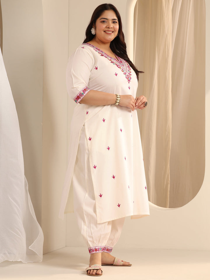 White Embroidered Viscose Straight Suit Set With Dupatta