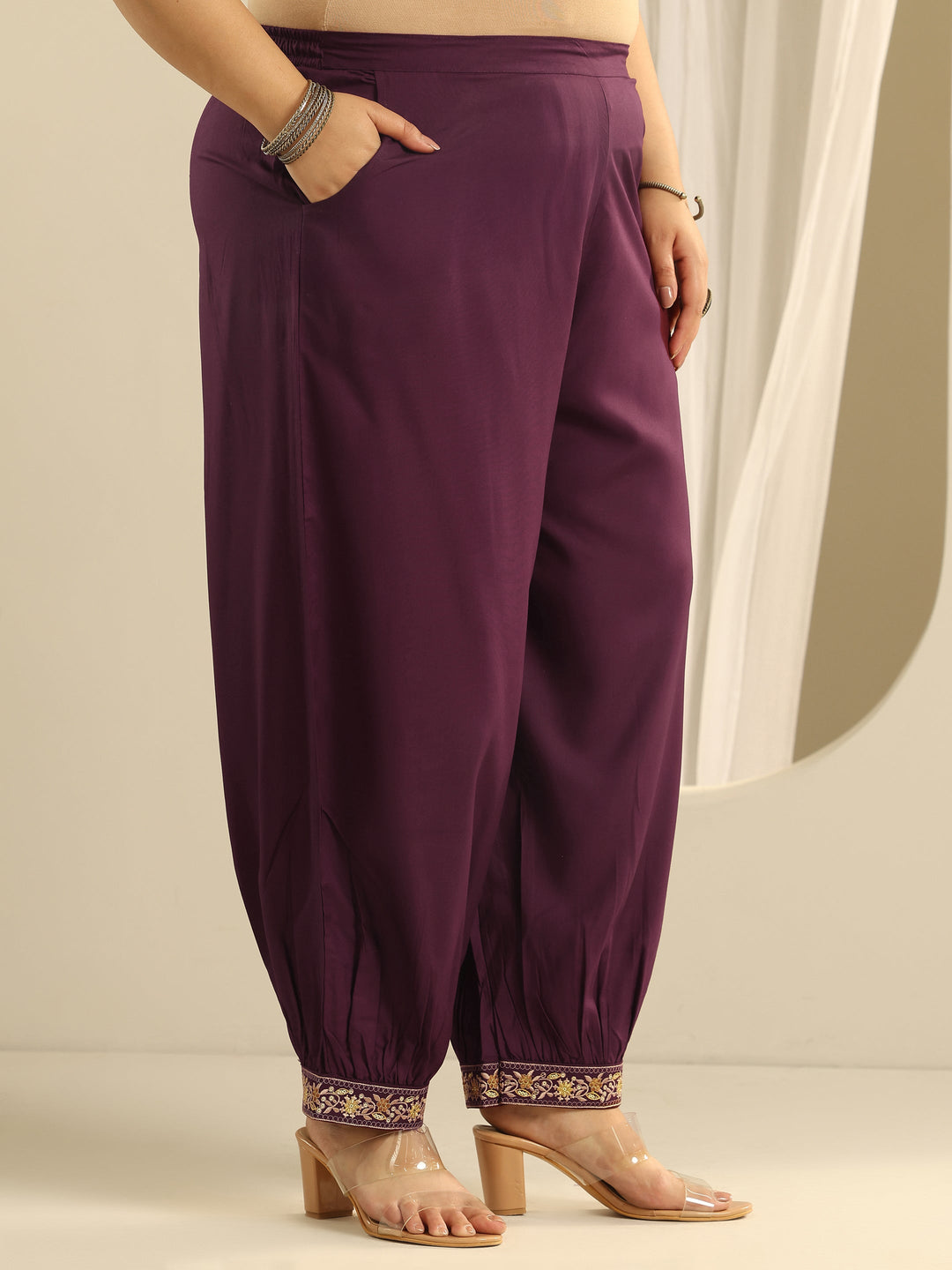 Plus Size Burgundy Embroidered Viscose Straight Suit Set With Dupatta