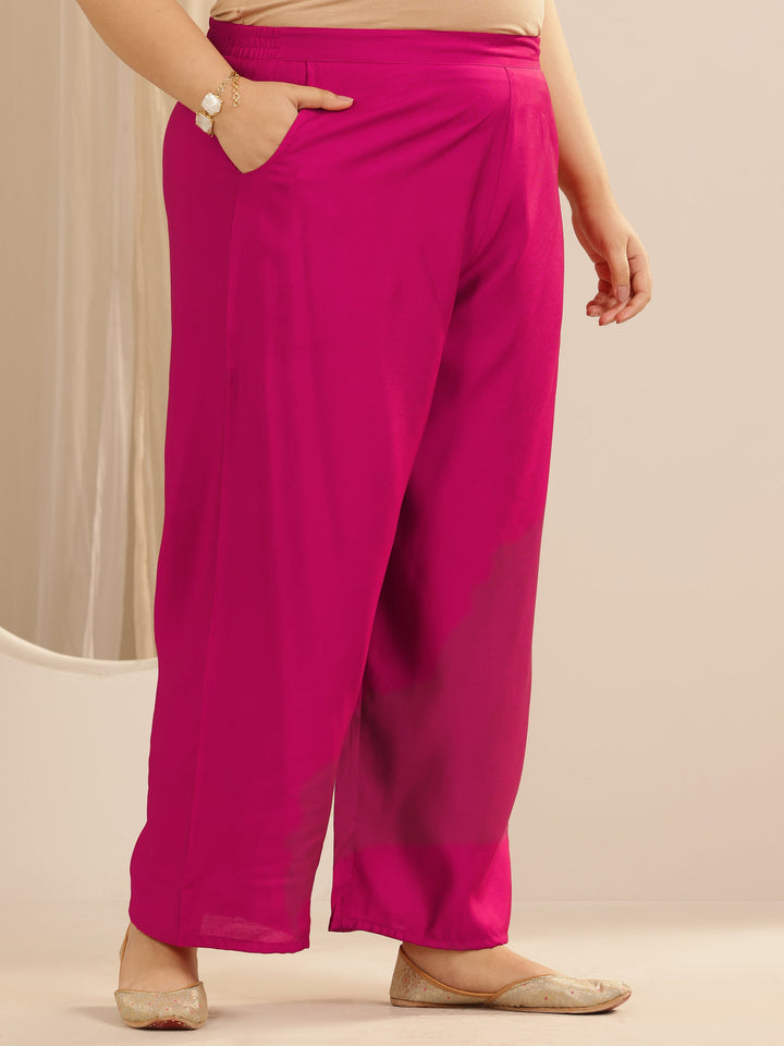 Plus Size Pink Printed Silk blend Straight Suit Set With Dupatta