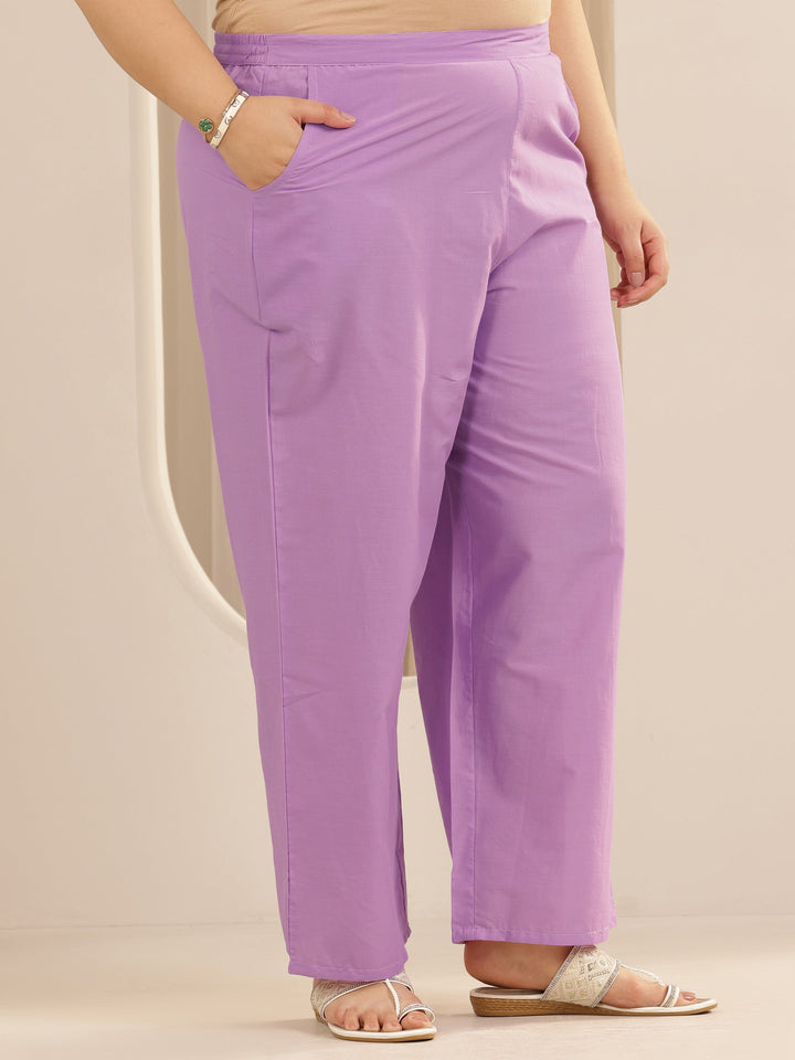 Plus Size Lavender Printed Cotton Straight Suit Set With Dupatta