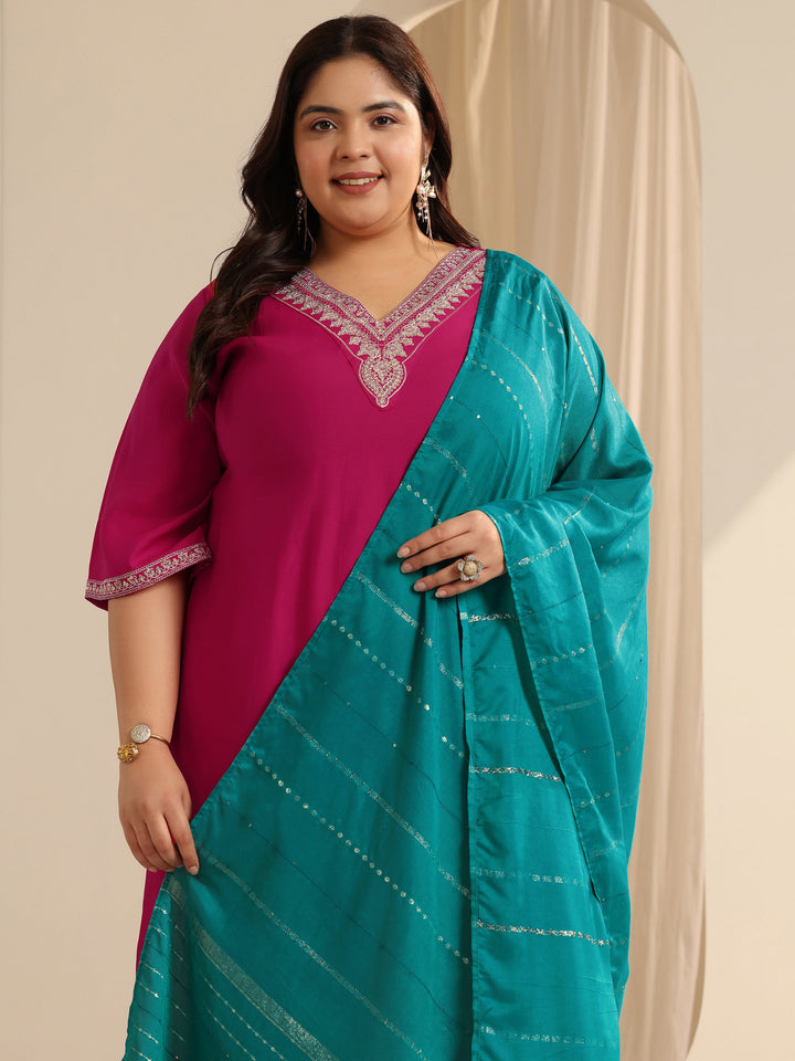 Pink Yoke Design Silk blend Straight Suit Set With Dupatta