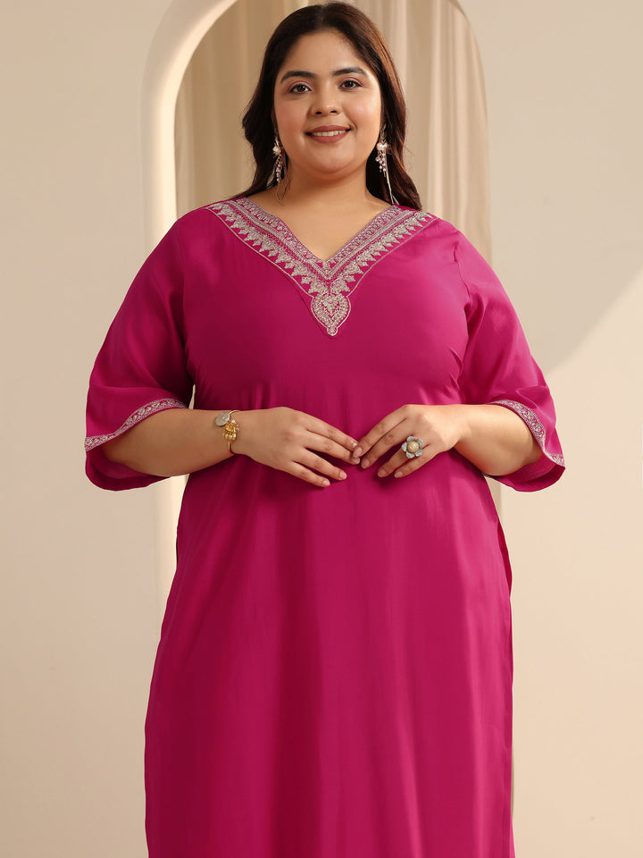 Pink Yoke Design Silk blend Straight Suit Set With Dupatta