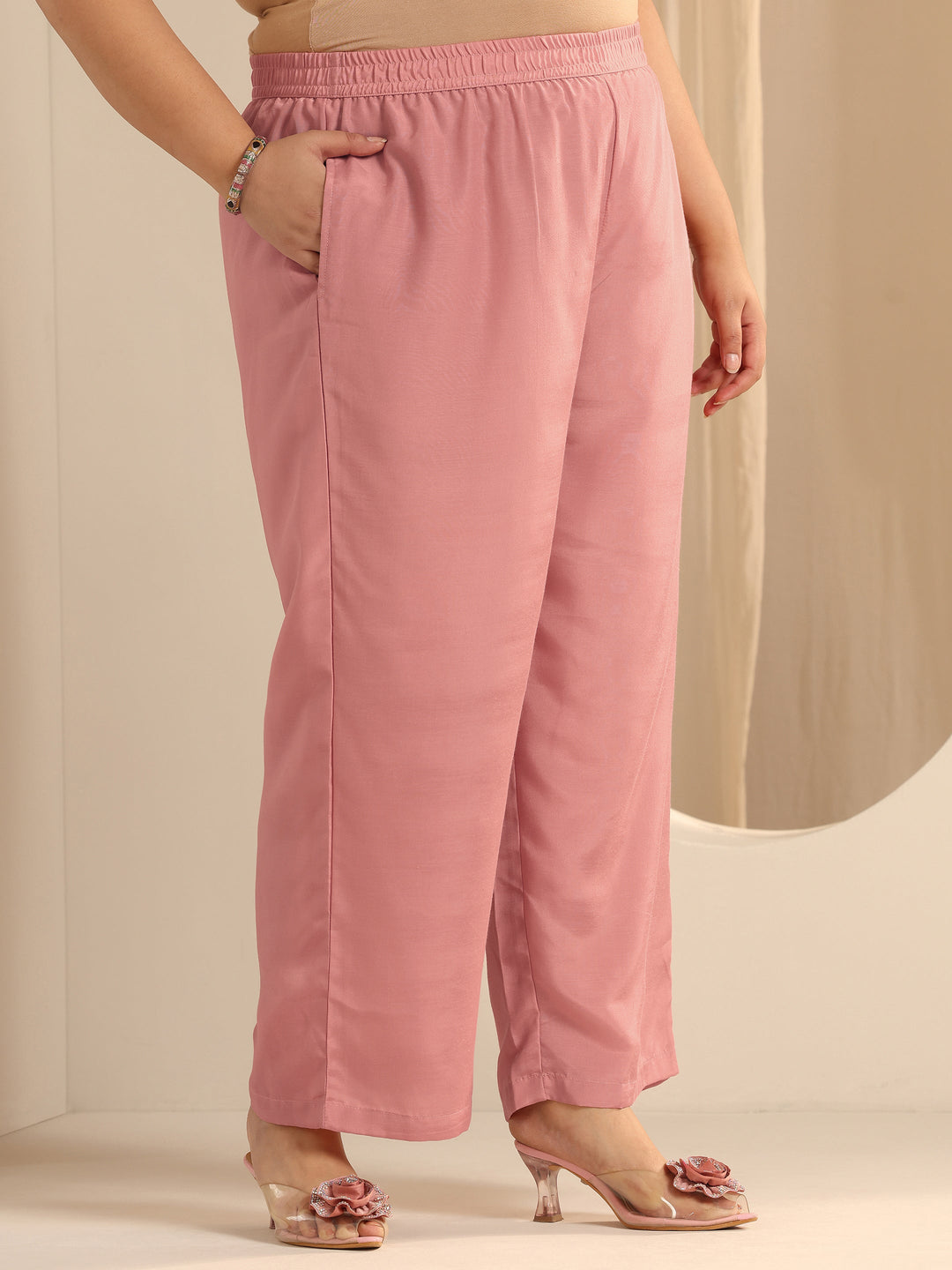 Peach Embroidered Silk blend Straight Suit Set With Dupatta