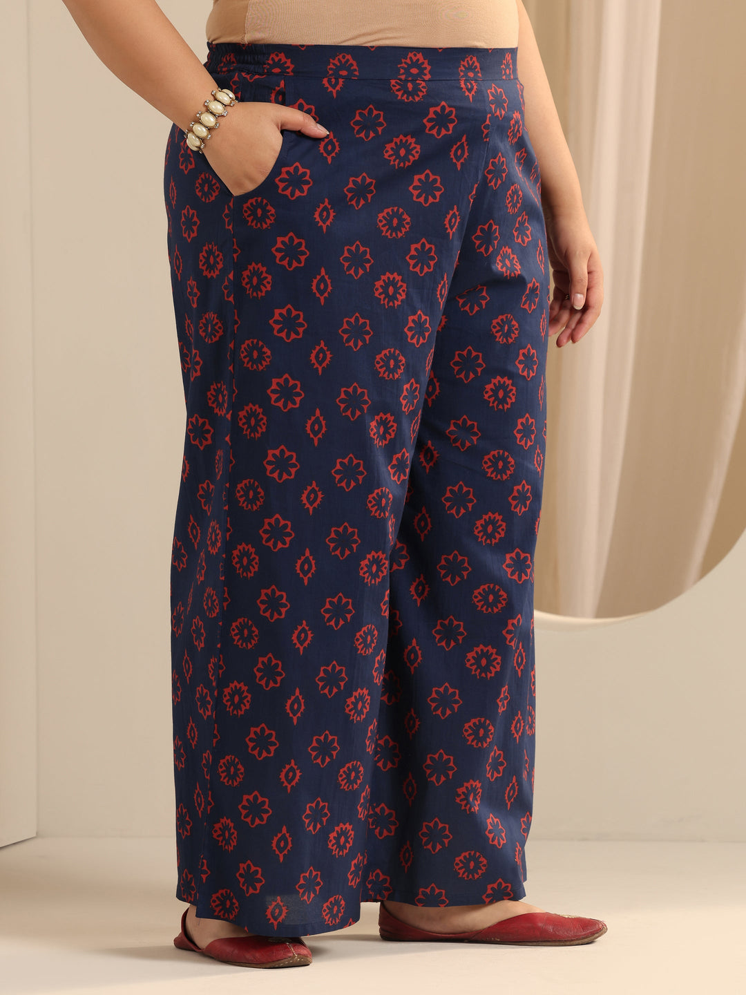 Blue Printed Cotton Straight Suit Set With Dupatta