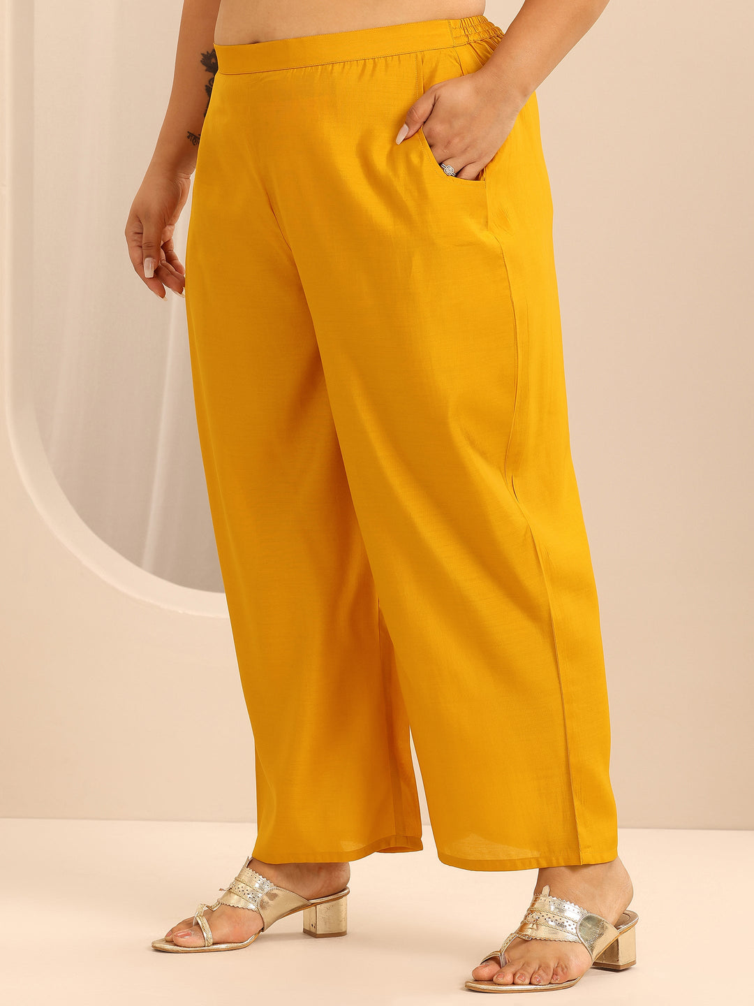Plus Size Mustard Embellished Silk Blend Straight Suit Set With Dupatta