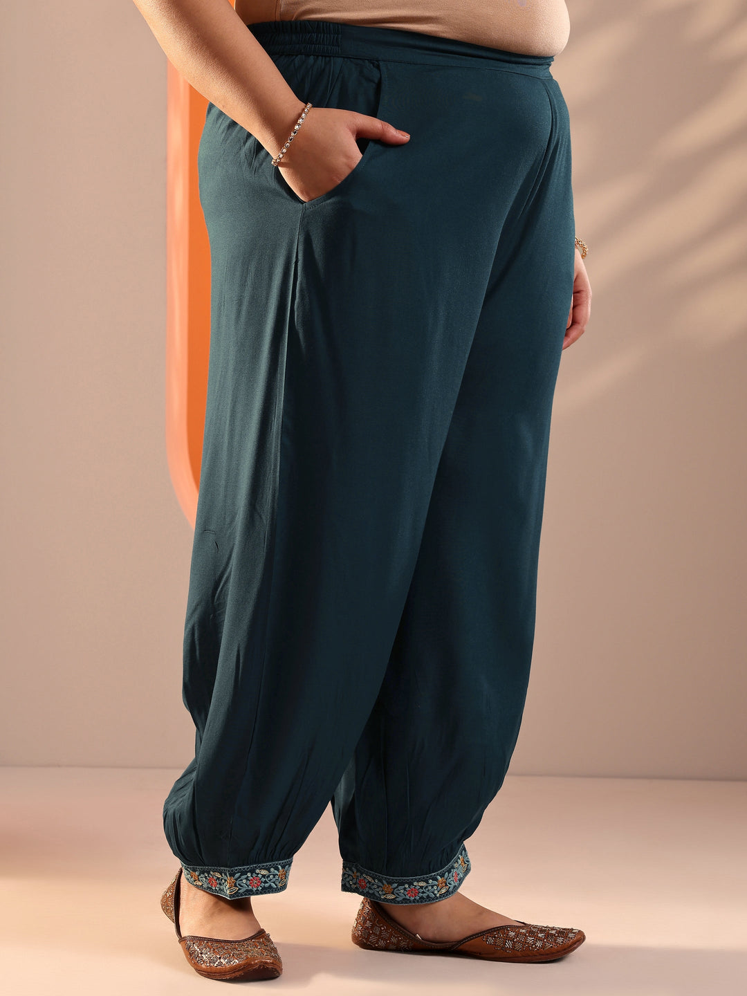 Plus Size Teal Blue Yoke Design Viscose Straight Suit Set With Dupatta