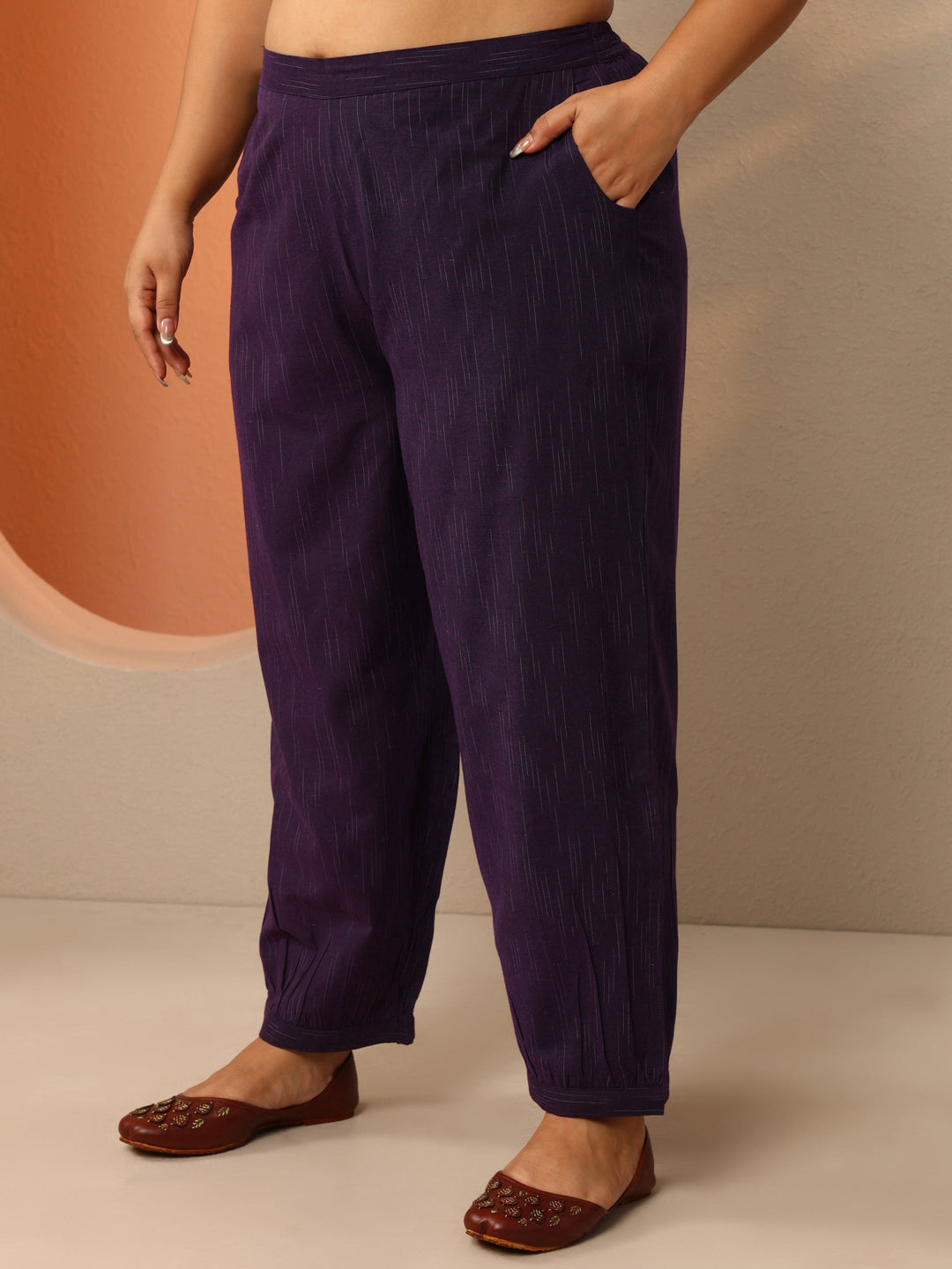 Plus Size Wine Woven Design Cotton Blend Straight Suit Set With Dupatta