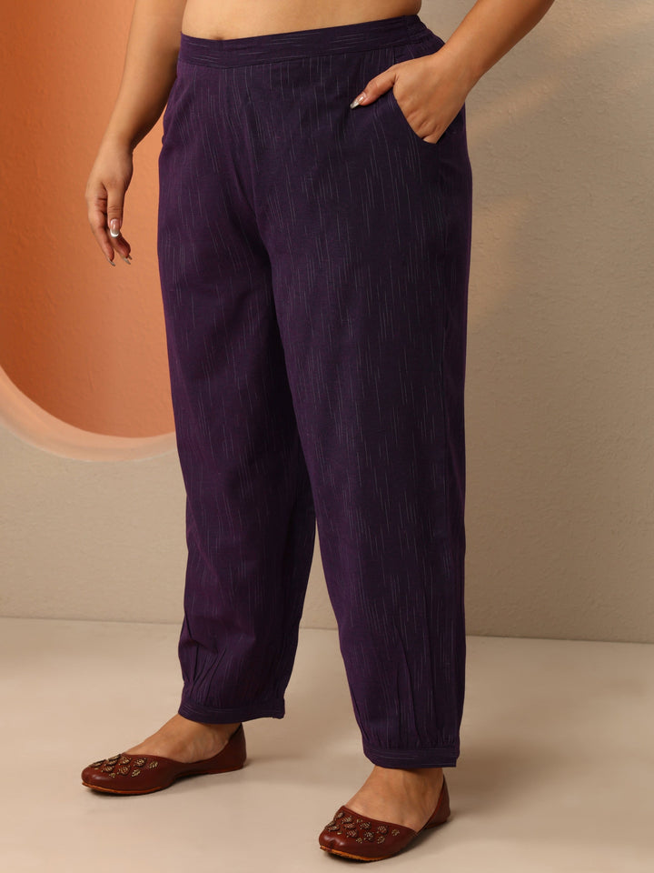 Plus Size Wine Woven Design Cotton Blend Straight Suit Set With Dupatta