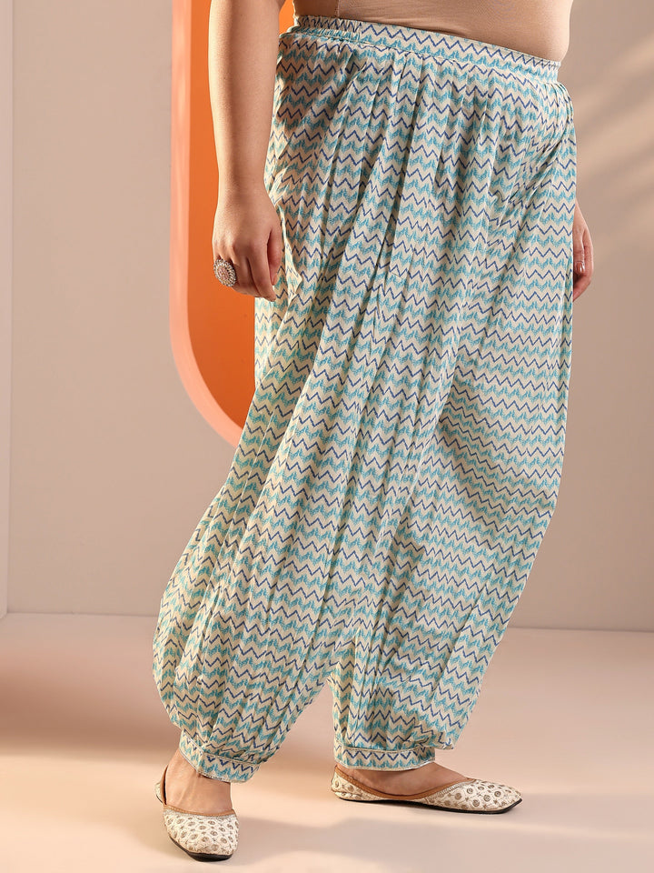 Plus Size Off White Printed Cotton Straight Suit Set With Dupatta
