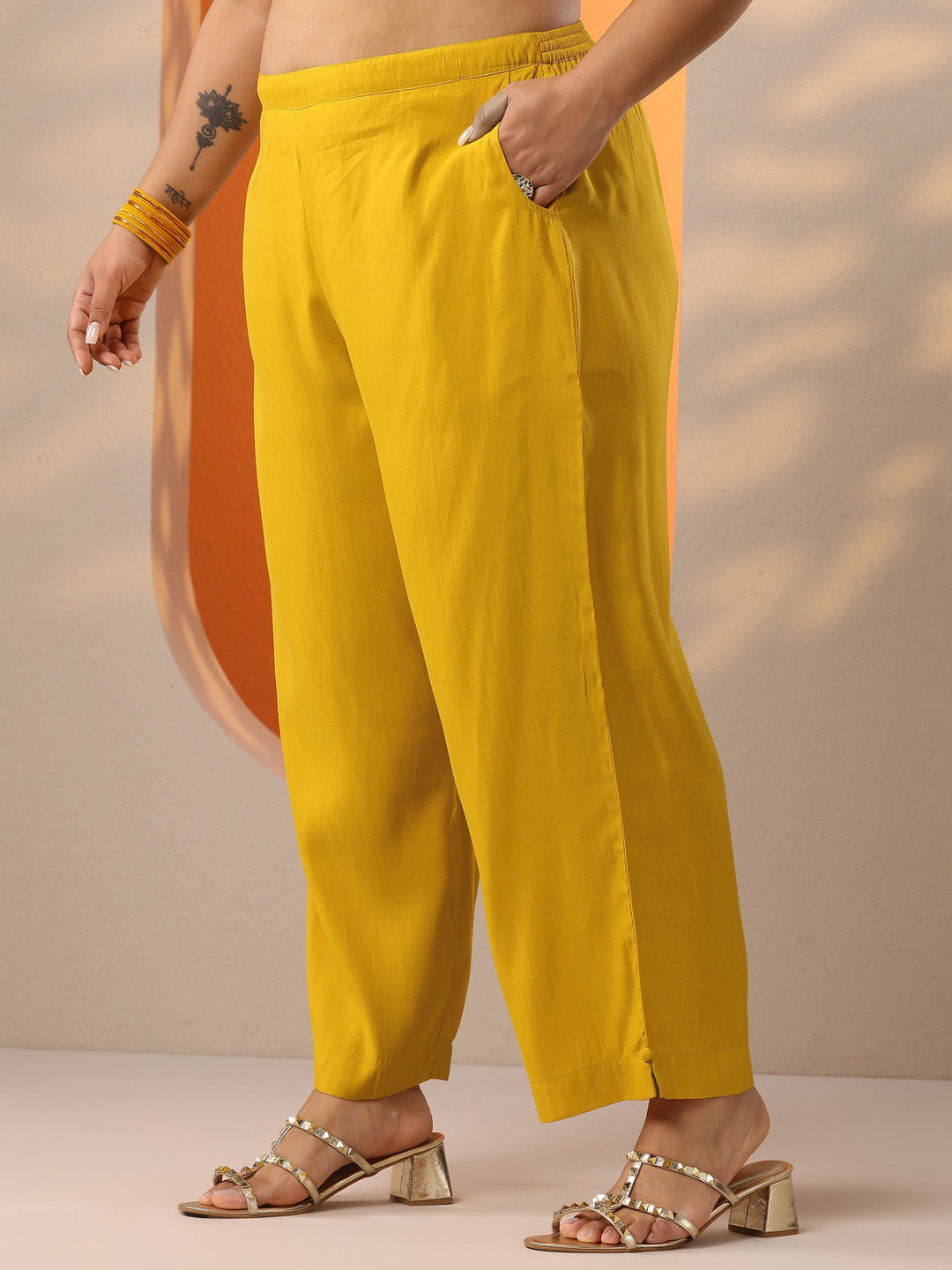 Plus Size Mustard Printed Silk Blend Straight Suit Set With Dupatta