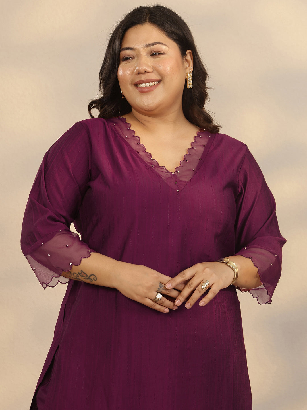 Plus Size Burgundy Woven Design Silk Blend Straight Suit Set With Dupatta