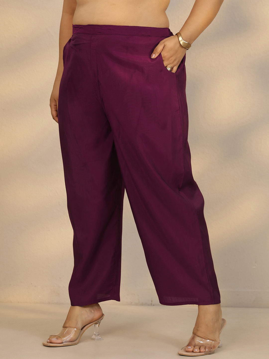Plus Size Burgundy Woven Design Silk Blend Straight Suit Set With Dupatta