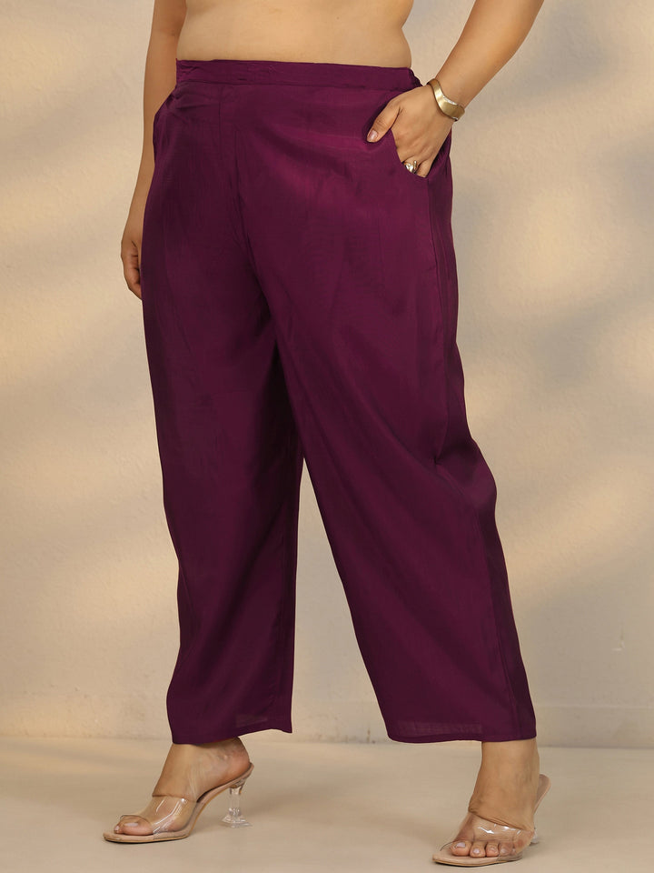 Plus Size Burgundy Woven Design Silk Blend Straight Suit Set With Dupatta