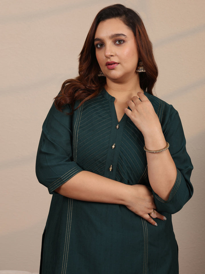 Plus Size Teal Woven Design Silk Blend Straight Suit Set With Dupatta