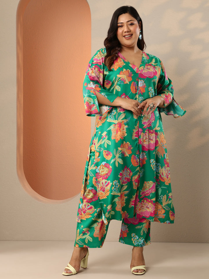 Plus Size Green Printed Rayon Straight Co-Ord Set