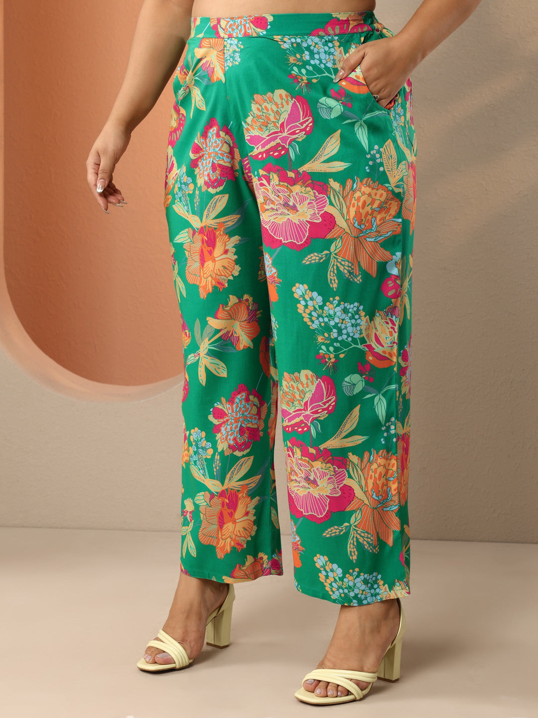 Plus Size Green Printed Rayon Straight Co-Ord Set