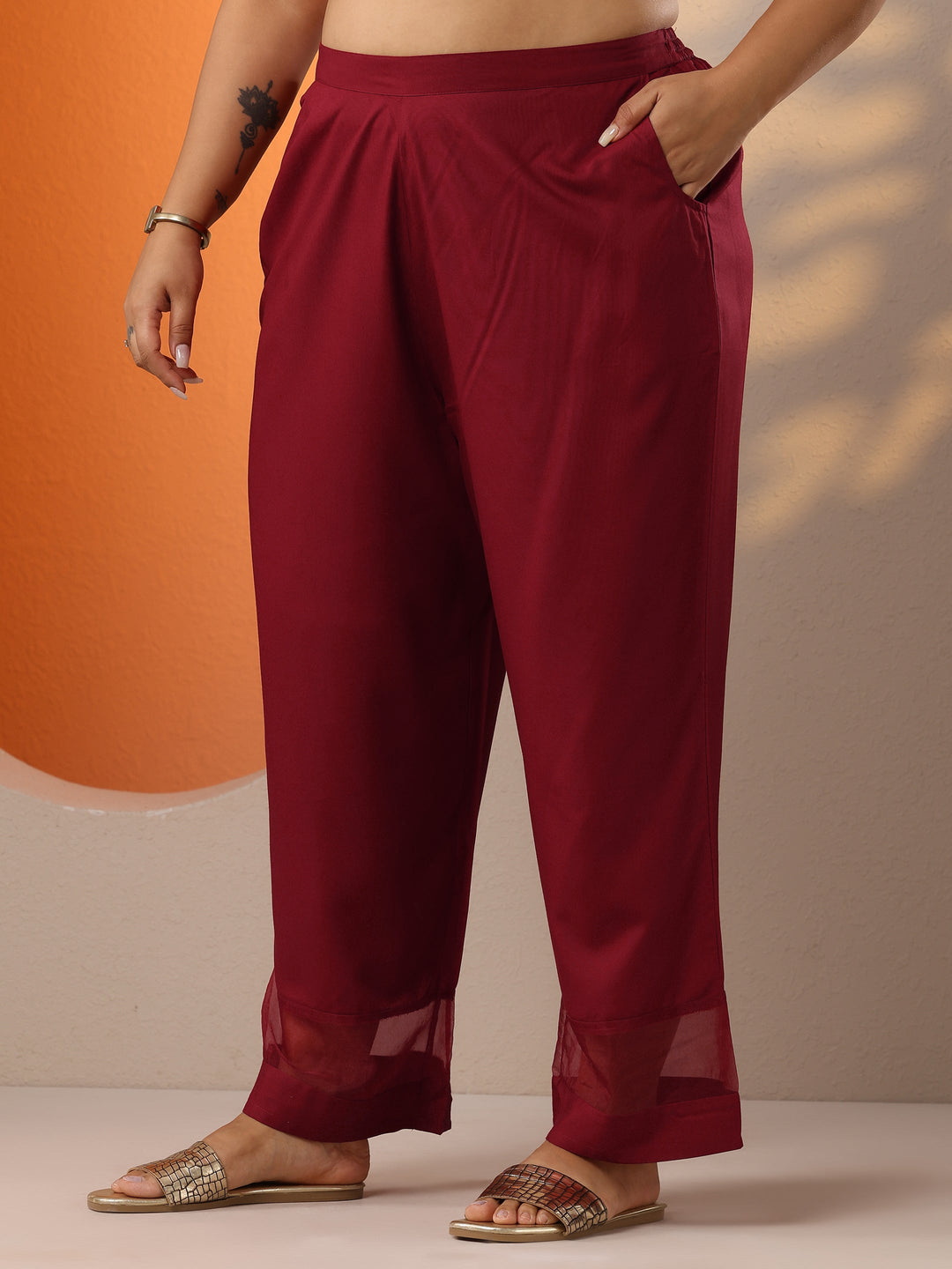 Plus Size Maroon Embellished Rayon Co-Ord Sets