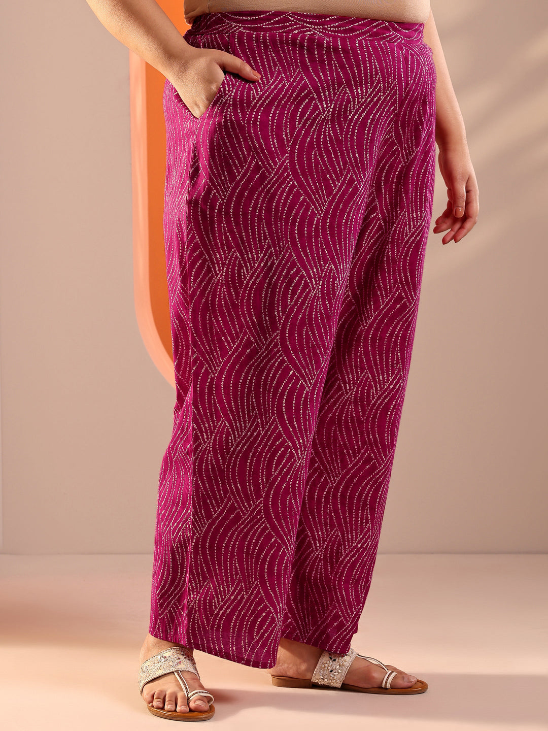 Plus Size Pink Printed Cotton Straight Kurta Set