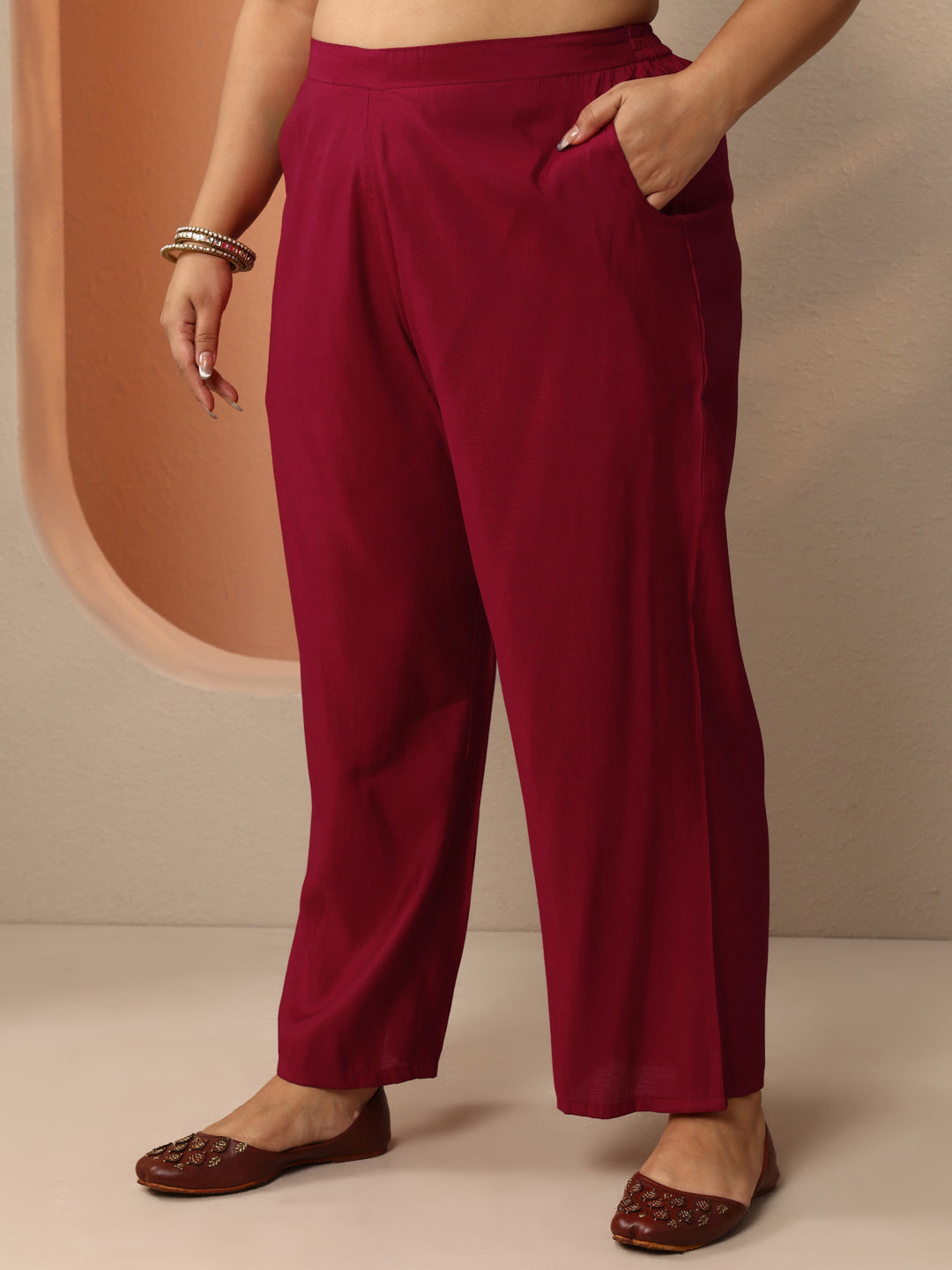 Plus Size Maroon Printed Silk Blend Straight Suit Set With Dupatta