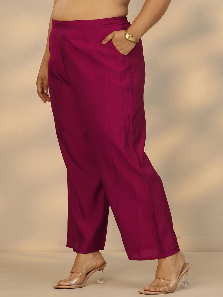 Plus Size Pink Printed Silk Blend Straight Suit Set With Dupatta