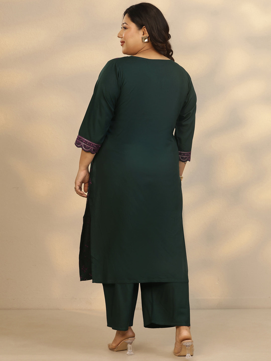 Plus Size Green Printed Rayon Straight Kurta Set