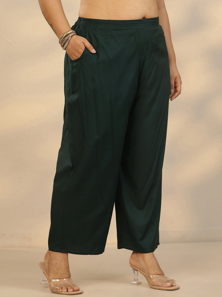 Plus Size Green Printed Rayon Straight Kurta Set