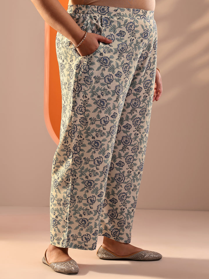 Plus Size Off White Printed Silk Blend Straight Suit Set With Dupatta