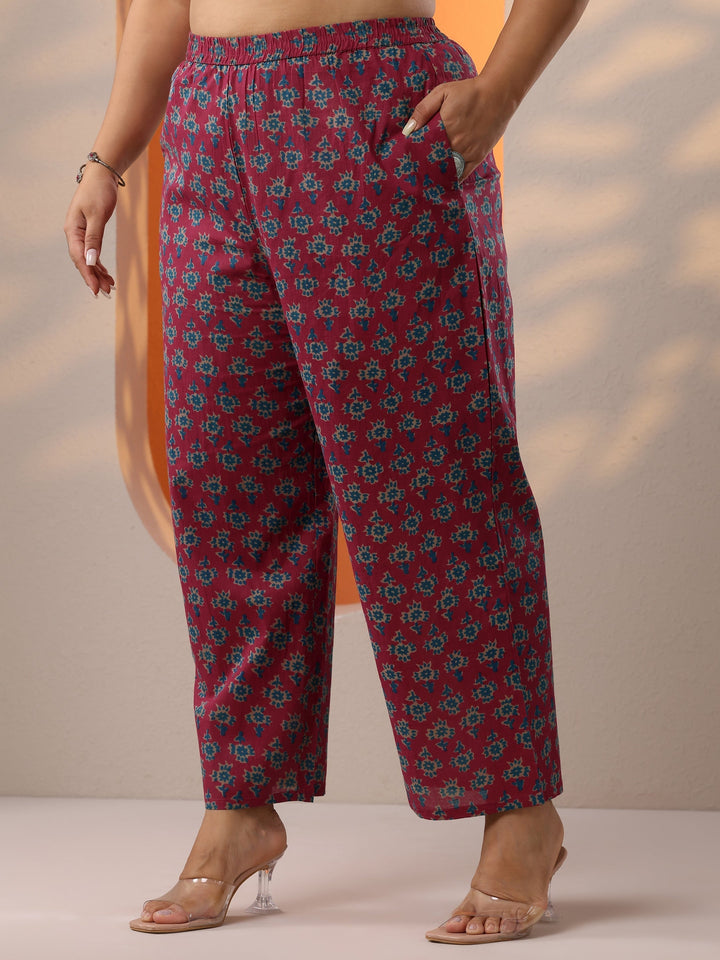 Plus Size Pink Printed Cotton Straight Suit Set With Dupatta