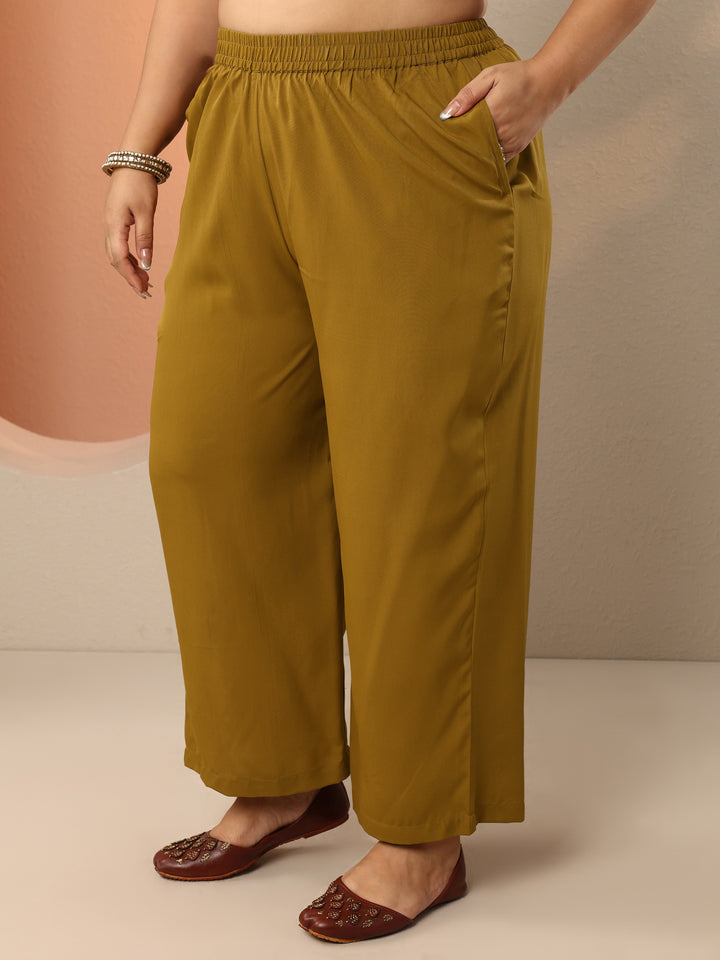 Plus Size Mustard Woven Design Silk Blend Straight Suit Set With Dupatta