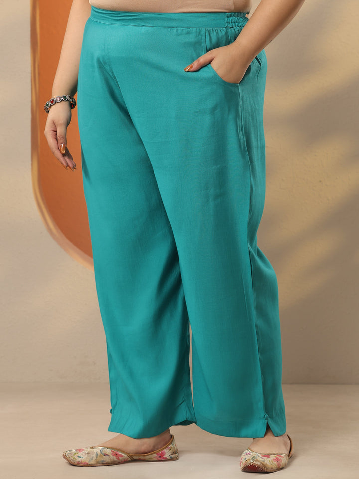 Plus Size Blue Embroidered Silk Blend Straight Suit Set With Dupatta