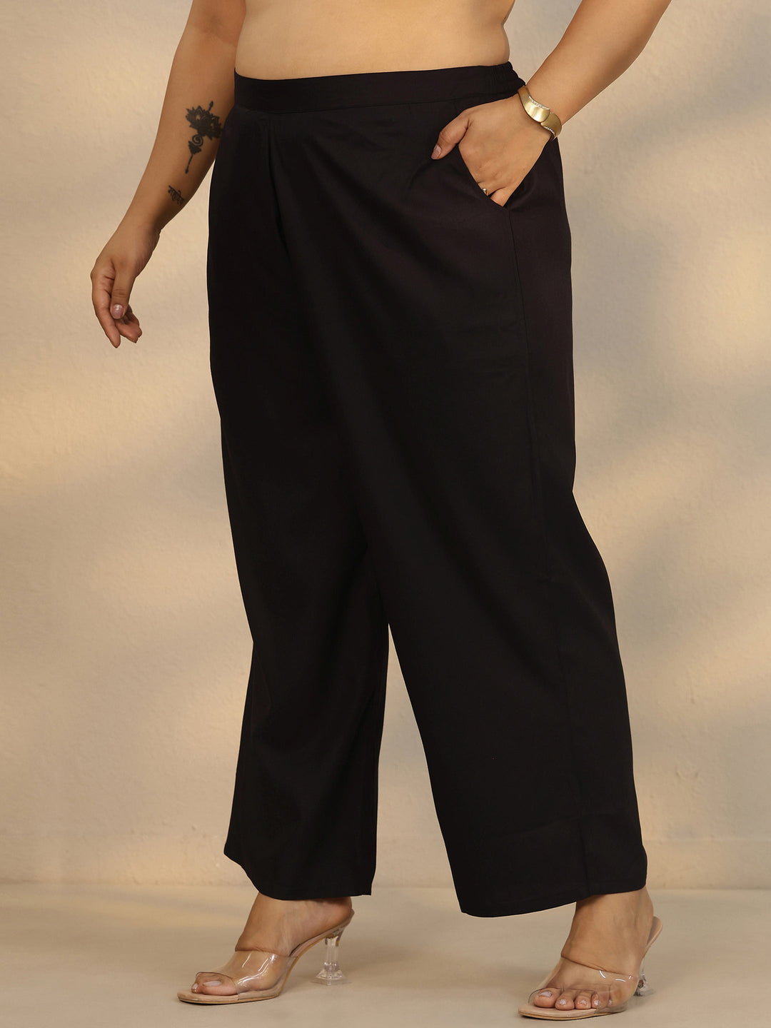 Plus Size Black Embroidered Rayon Straight Suit Set With Dupatta