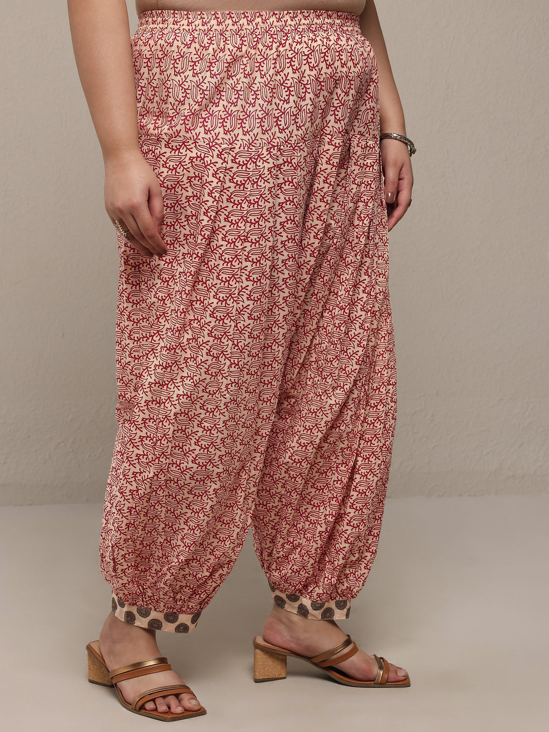 Plus Size Beige Printed Cotton Blend Straight Suit Set With Dupatta