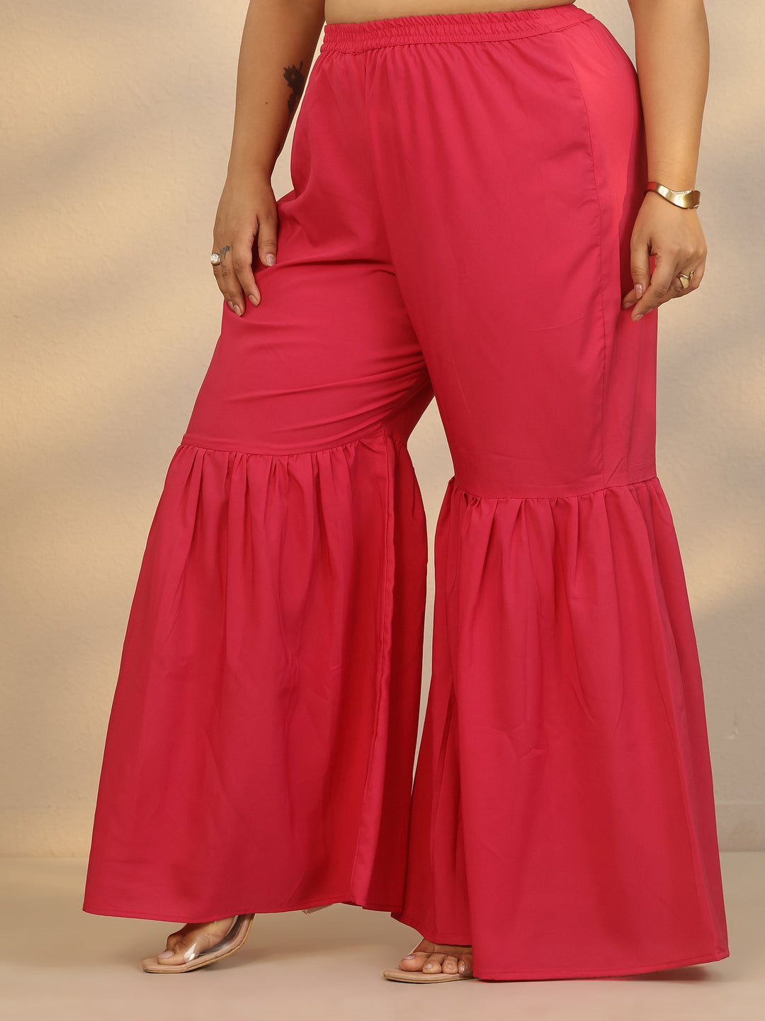 Plus Size Pink Printed Chinon Straight Suit Set With Dupatta