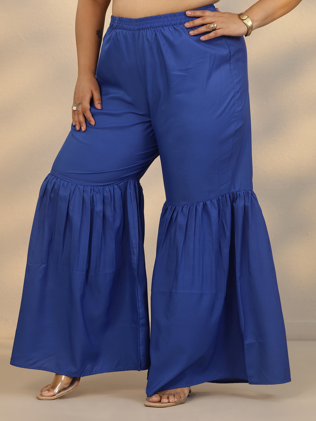 Plus Size Blue Printed Chinon Straight Suit Set With Dupatta