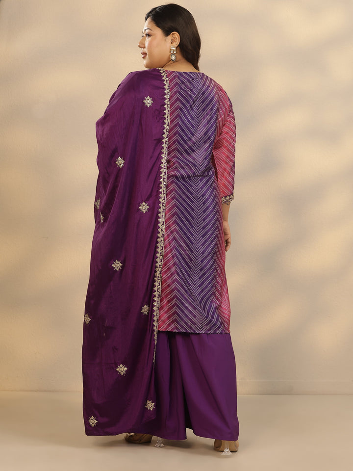 Plus Size Purple Printed Chinon Straight Suit Set With Dupatta