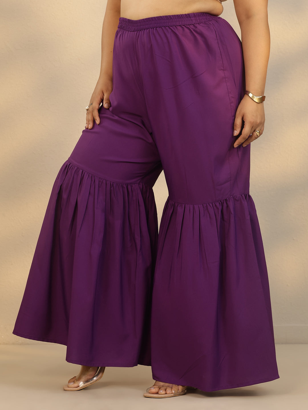 Plus Size Purple Printed Chinon Straight Suit Set With Dupatta