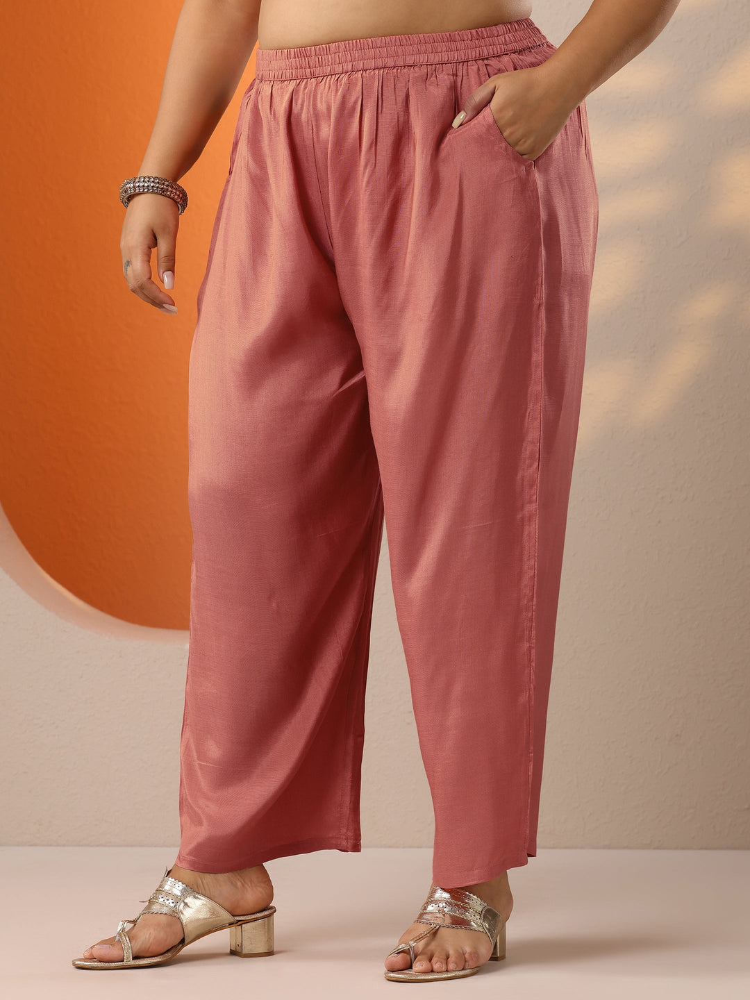 Plus Size Peach Printed Crepe Straight Suit Set With Dupatta
