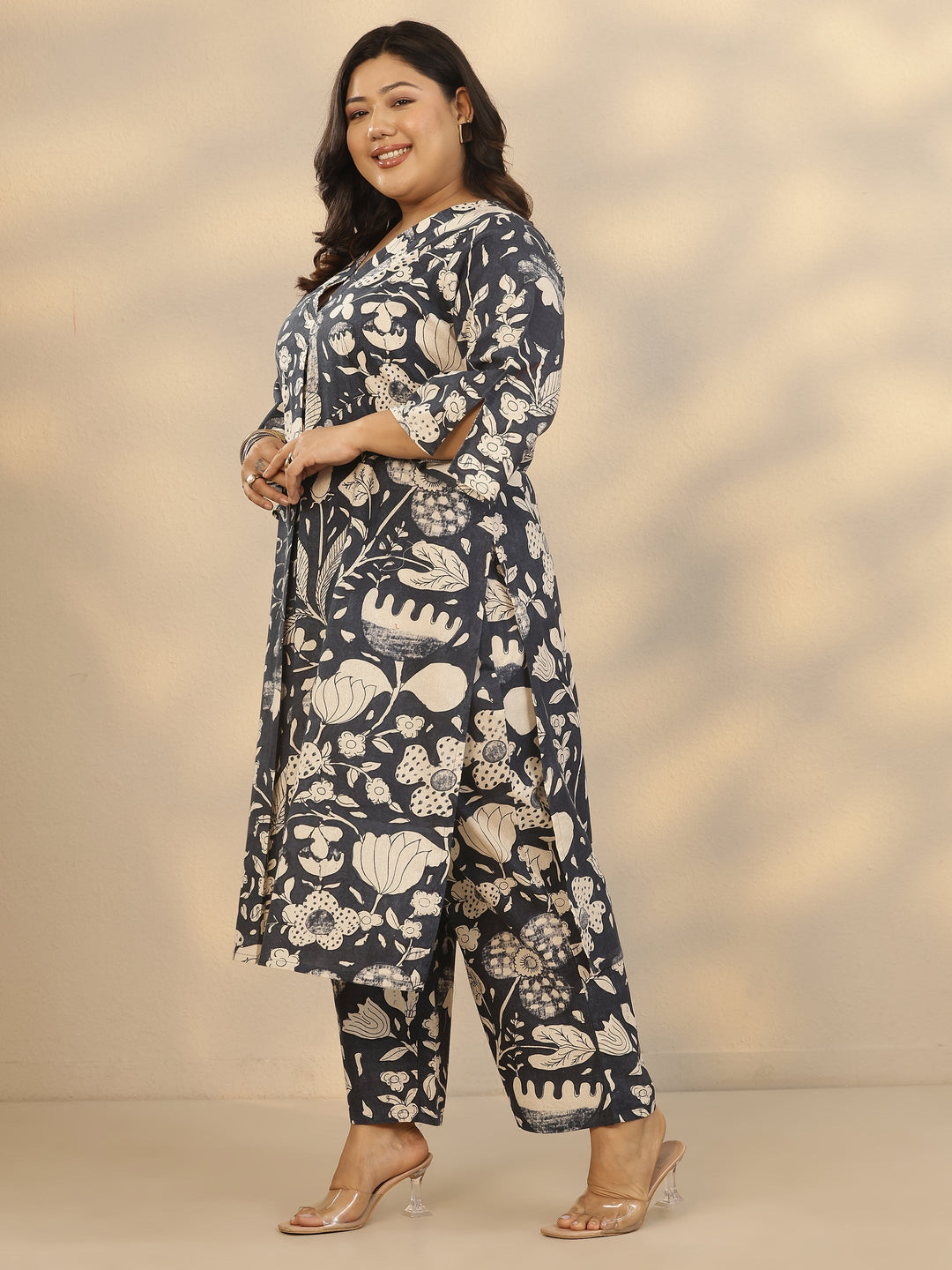 Plus Size Grey Printed Cotton Co-Ord Sets