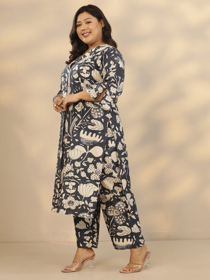 Plus Size Grey Printed Cotton Co-Ord Sets