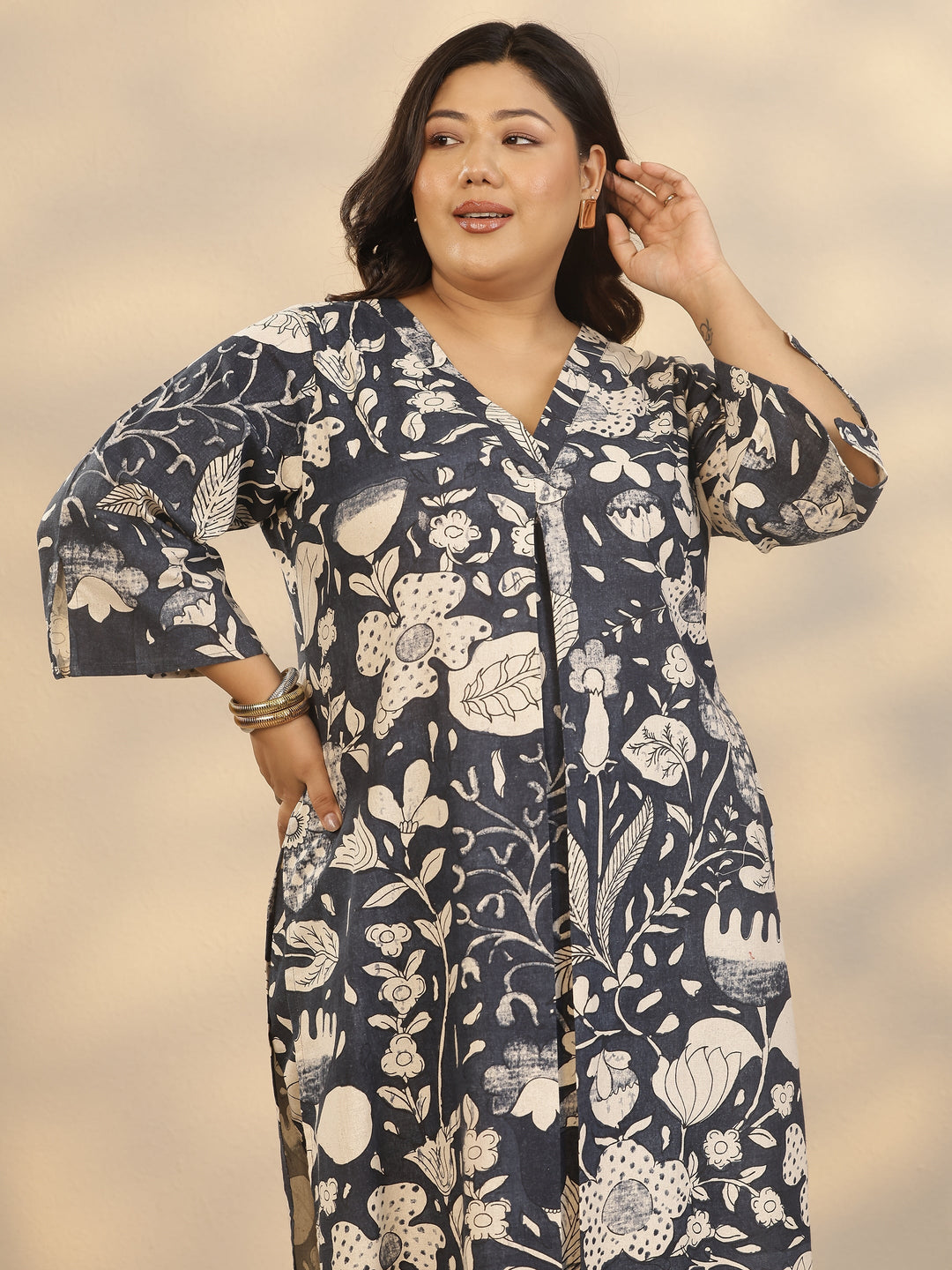 Plus Size Grey Printed Cotton Co-Ord Sets