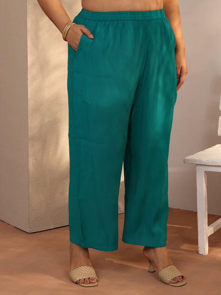 Plus Size Teal Printed Silk blend Straight Suit Set With Dupatta