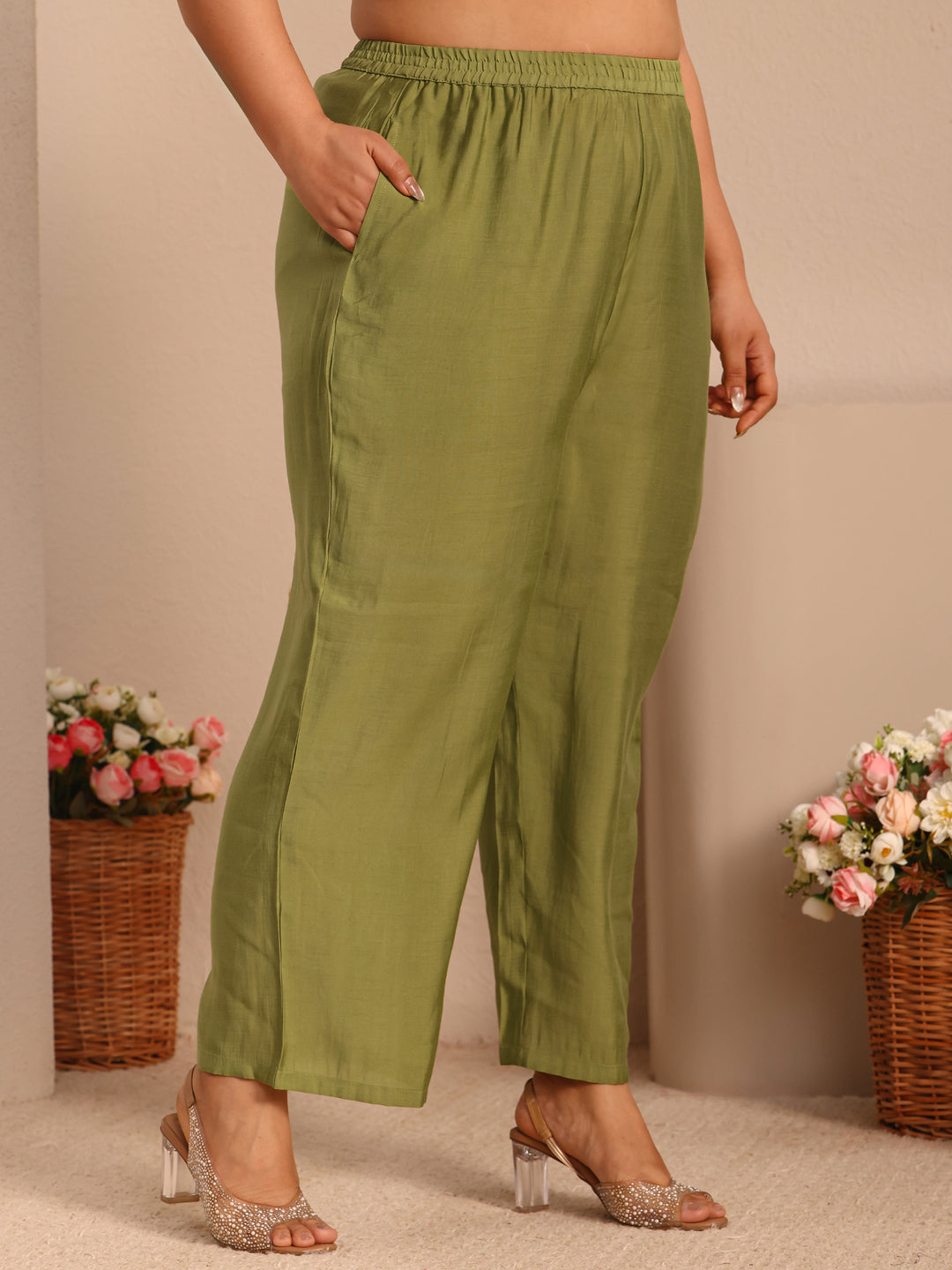Plus Size Multi Printed Silk blend Straight Suit Set With Dupatta