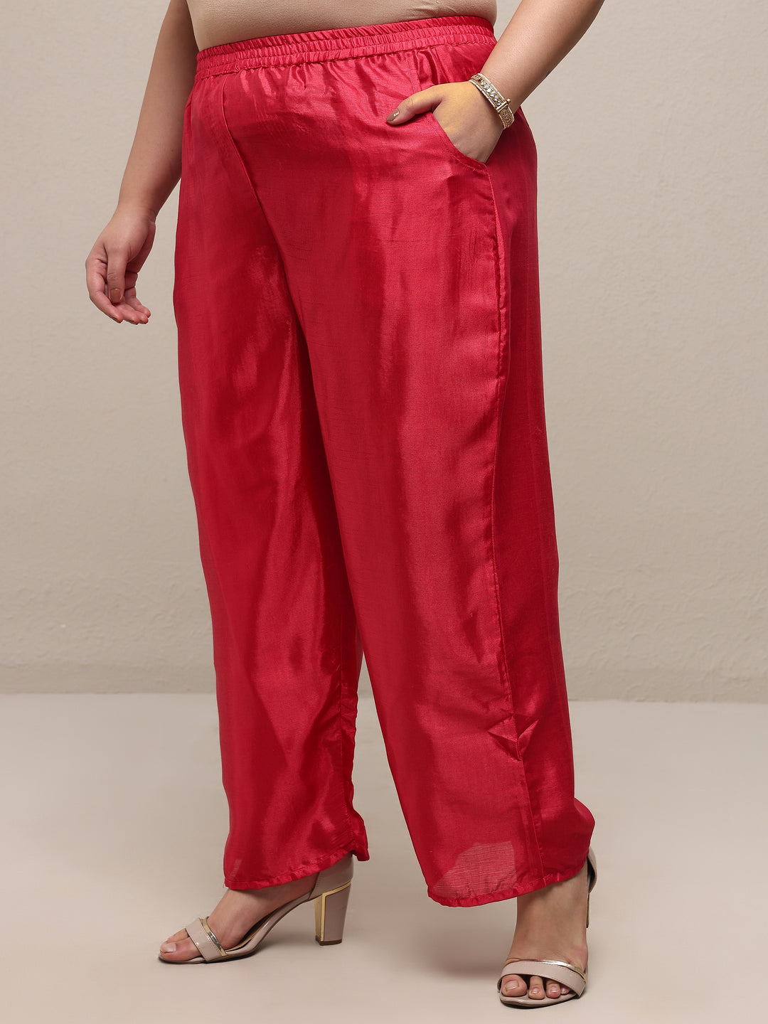 Plus Size Pink Printed Silk Blend Straight Suit Set With Dupatta