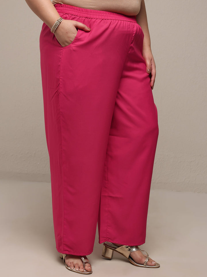 Plus Size Pink Bandhani Embroidered Silk Blend Straight Suit Set With Dupatta