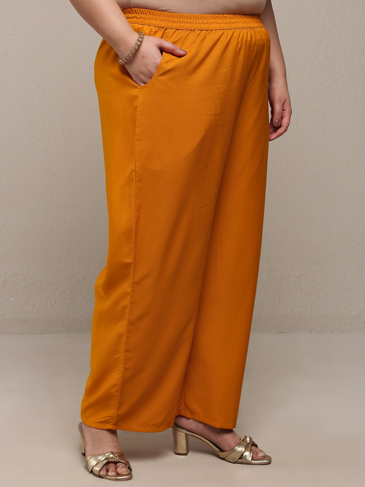 Plus Size Mustard Bandhani Embroidered Silk Blend Straight Suit Set With Dupatta