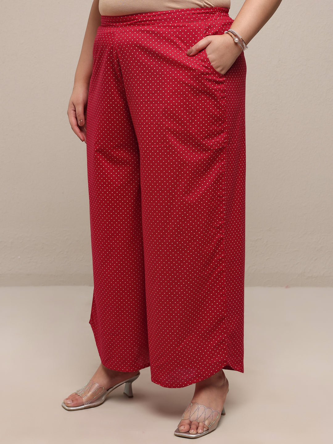 Plus Size Red Printed Cotton Blend Straight Suit Set With Dupatta