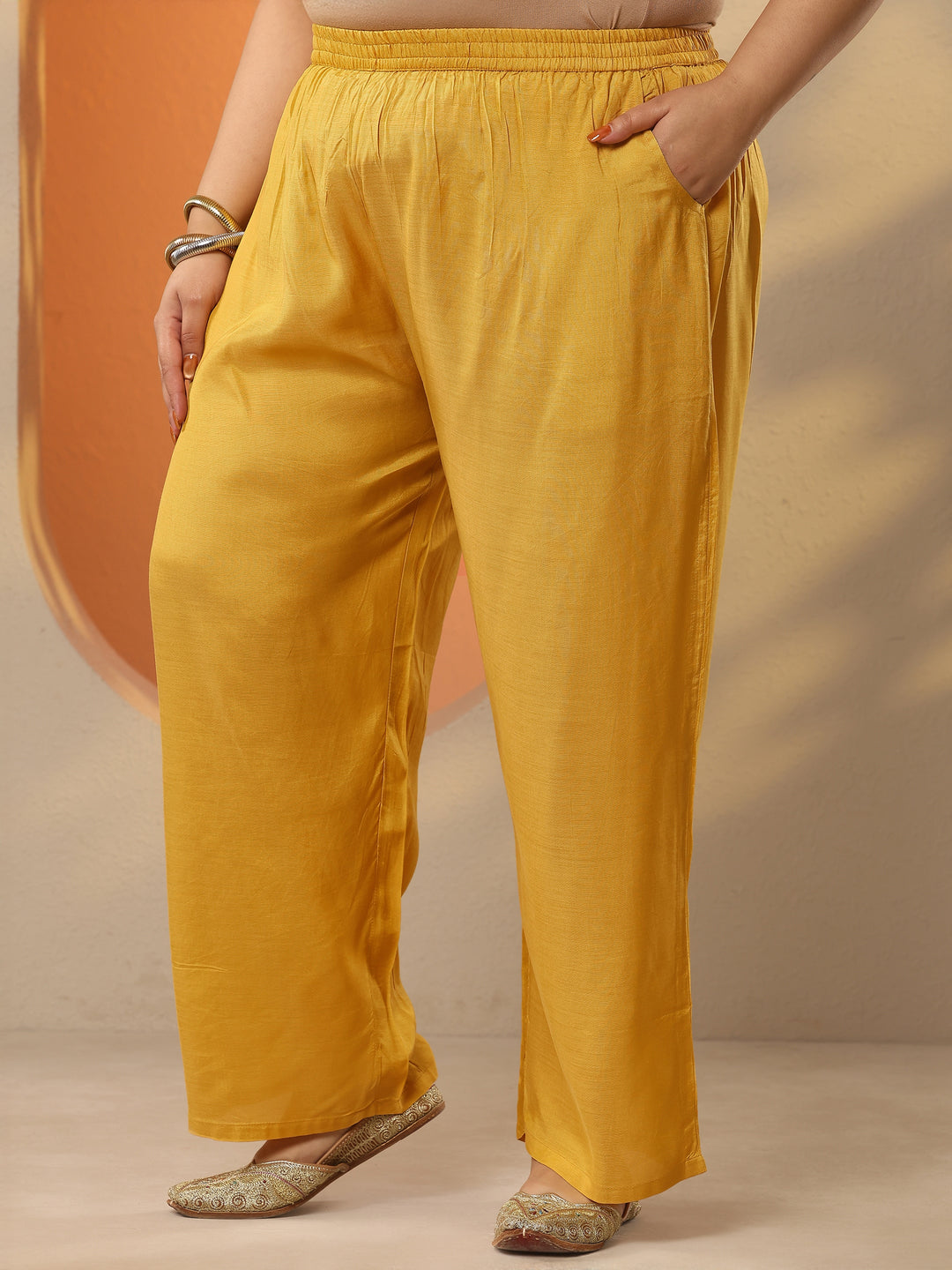 Plus Size Mustard Embroidered Chinon Straight Suit Set With Dupatta