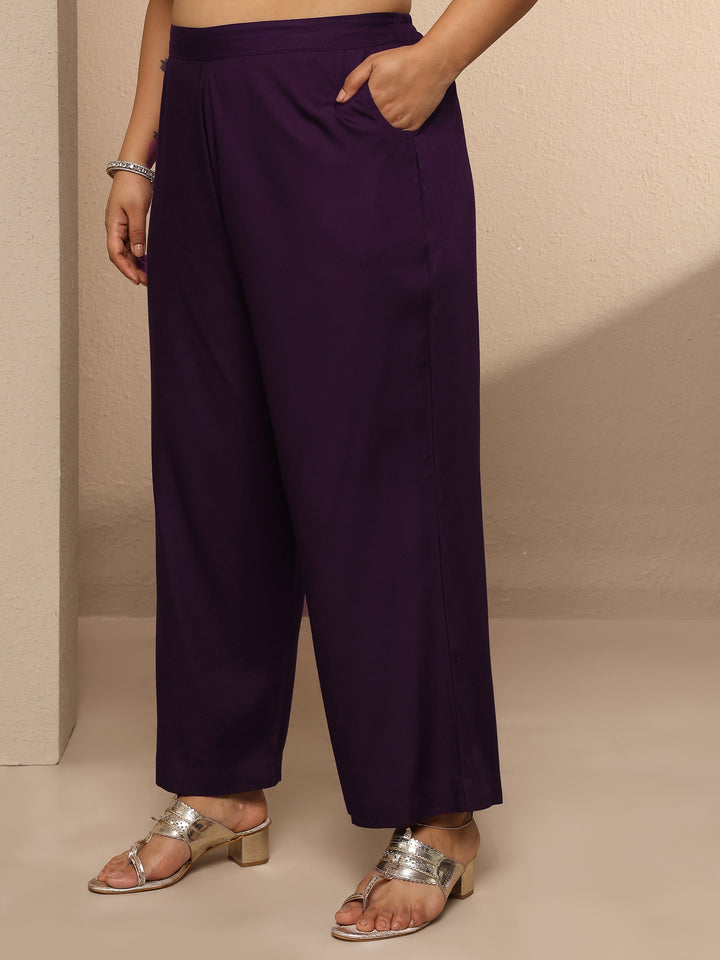 Plus Size Purple Embroidered Silk blend Suit Set With Dupatta